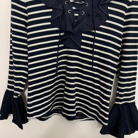 Anne Fontaine Coquillage Striped Bell-Sleeve Ruffle Top - Picture 9 of 16